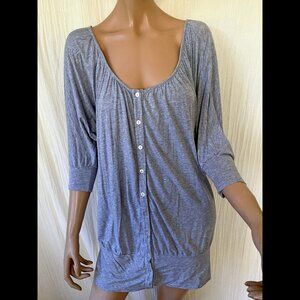 Splendid heather gray tunic deep scoop neck button down Small